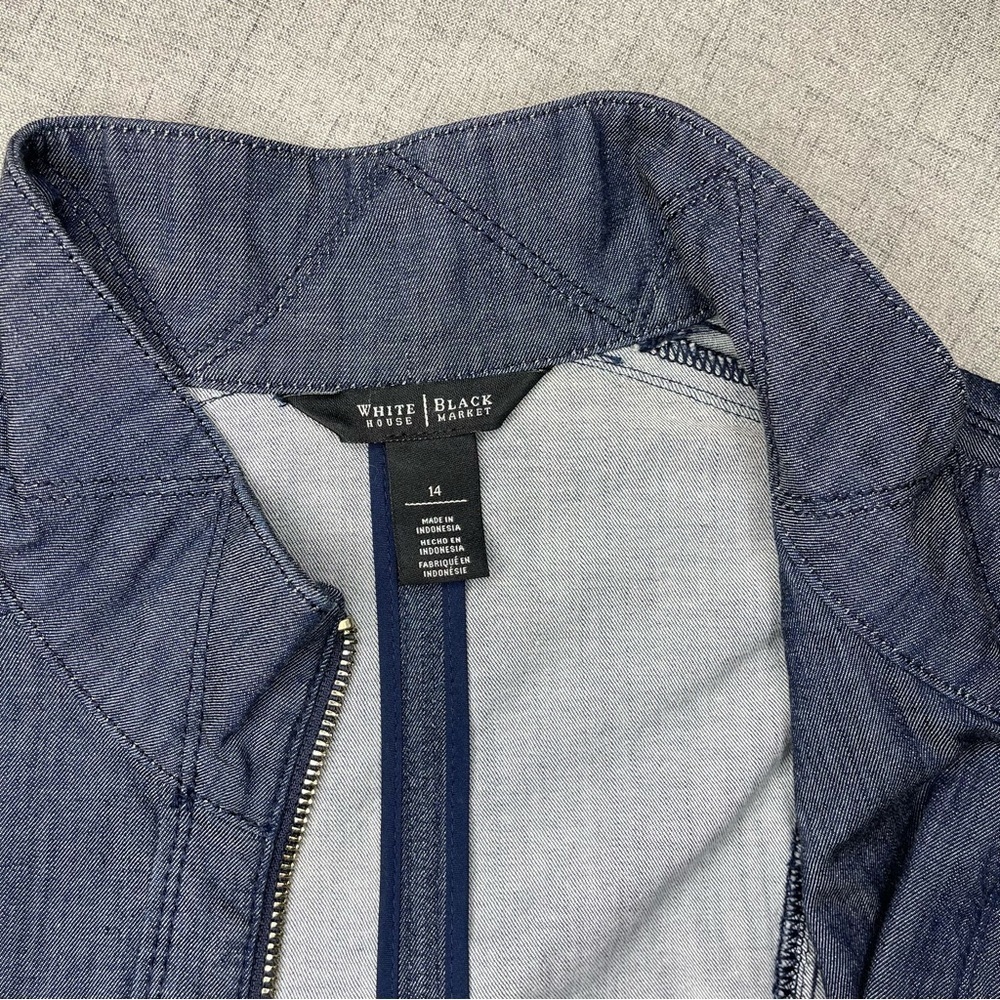 White House Black Market Zip Front Denim Jacket Blue 14 - Picture 11 of 12